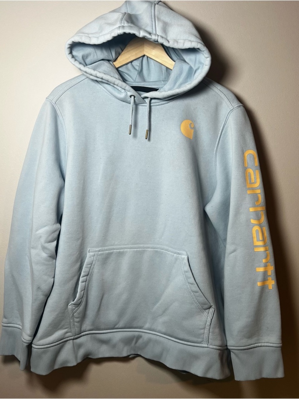Carhartt Relaxed Fit Hoodie Women’s 2X (20W-22W) Lt Blue Logo Sleeve Sweatshirt